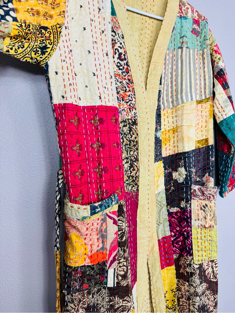 Kantha quilt kimono or robe Boho Indian S-M A - Picture 5 of 10